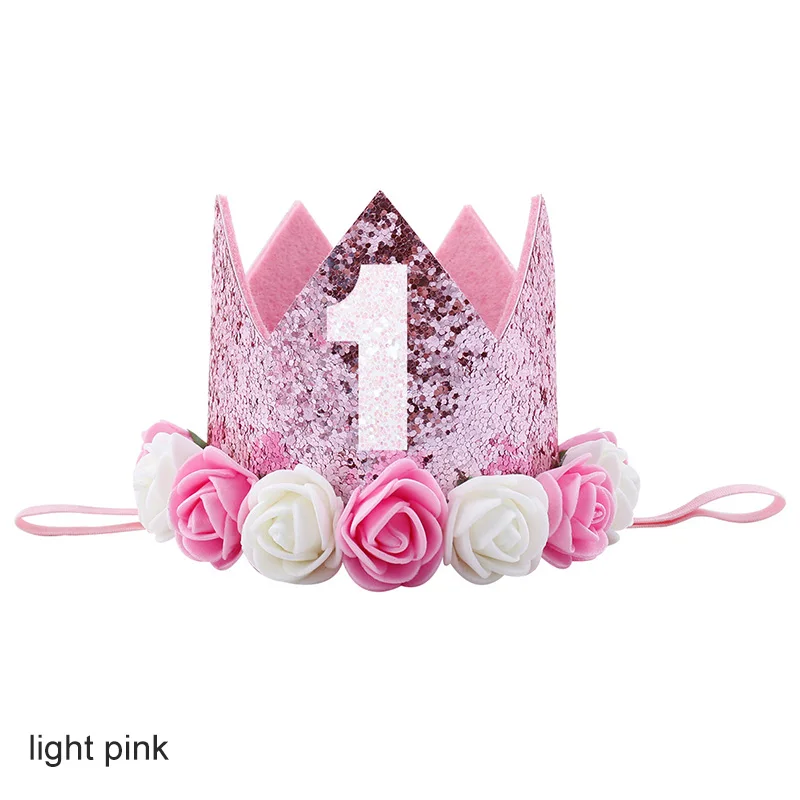 1 light pink Блестящий 1 год День рождения корона первый праздничный колпак роза Декор Аксессуары для детского шоу ободок для дня рождения свадебные принадлежности - Цвет: 1 light pink