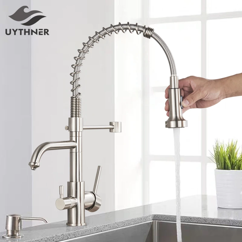 Хромированные водопроводные краны кухонный смеситель с двойной ручкой поворот