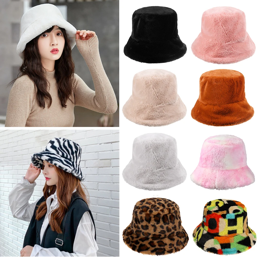 

1 pc Faux Fur Winter Warm Fisherman's Hat For Women Fashion Solid Color Vacation Cap Thickened Soft Bucket Hat New Arrivel