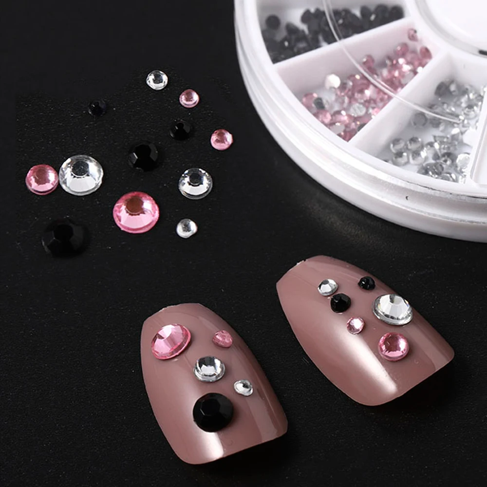 

Nails in Wheel Rhinestone Jewelry Classic Three Color 3D Crystal for Nail Art Decorations DIY Nail Accessories Round Flat Bottom