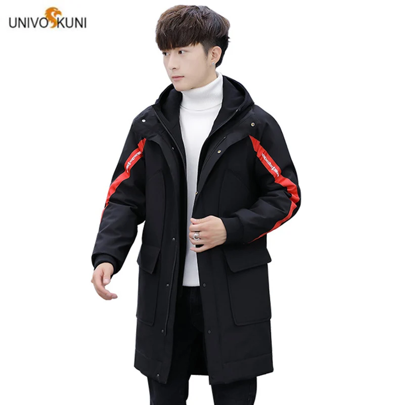 UNIVOS KUNI 2019 модная зимняя Мужская парка длинная куртка Толстая с капюшоном