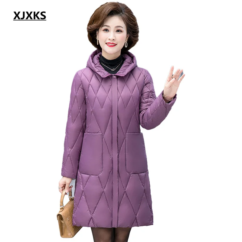 Женское пальто с капюшоном XJXKS теплое и удобное из хлопка Осень-зима 2021 | Женская