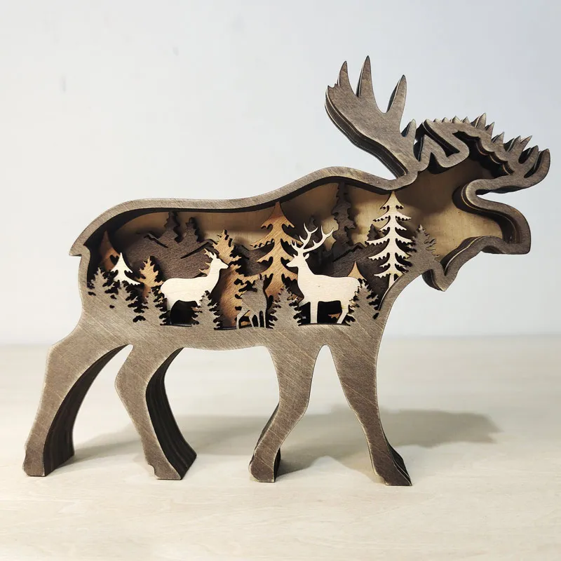 Рождественское украшение из цельной древесины резьба в виде животного ремесла