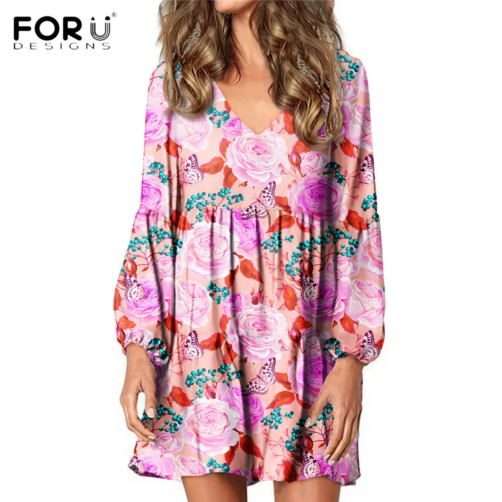 FORUDESIGNS/хит продаж весеннее женское Свободное платье с v образным вырезом розовый