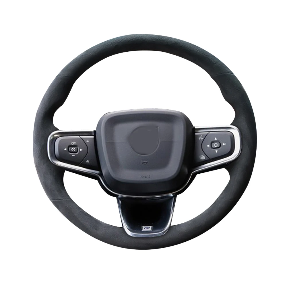 Полностью черная замшевая кожаная накладка на руль с красным стежком для Volvo Xc60 2018 2019|Чехлы руль| |