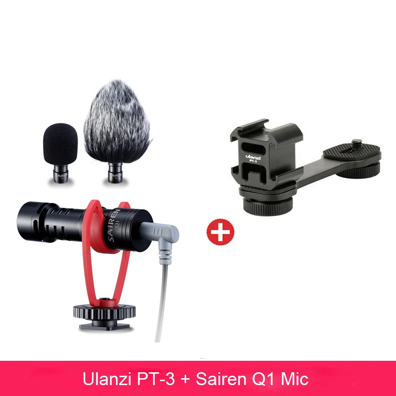 With SAIREN Q1Mic Ulanzi PT-3 тройное Крепление-адаптер для горячего башмака микрофон удлинитель для Zhiyun Smooth 4 DJI Osmo Pocket Gimbal аксессуары - Цвет: With SAIREN Q1Mic