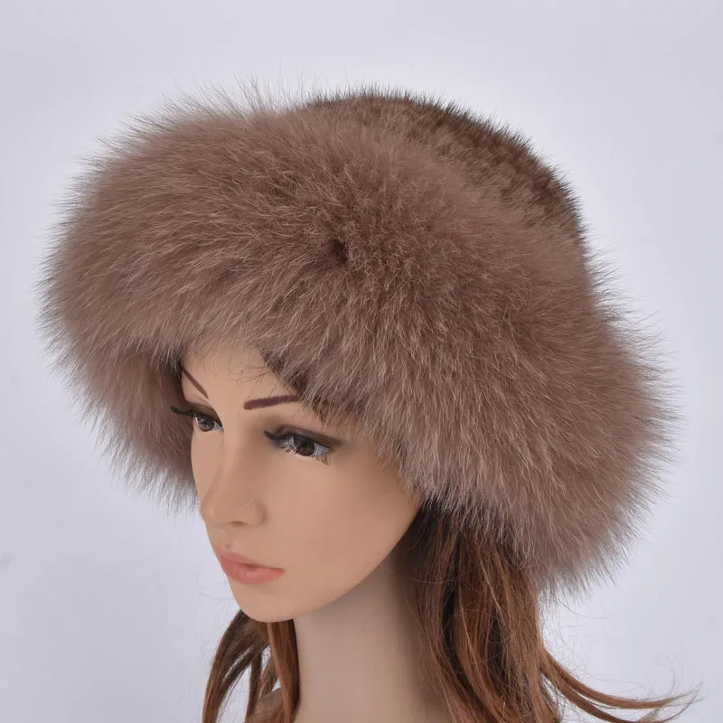 Зимняя вязаная шапка из настоящего норкового меха, роскошная натуральная шапка из пушистой лисы, теплая женская повседневная подлинная шапка.