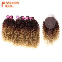 fashion idol afro kinky curly hair extensions 16 20 inch synthetic hair bundles lace with closure weave fake hair free shipping