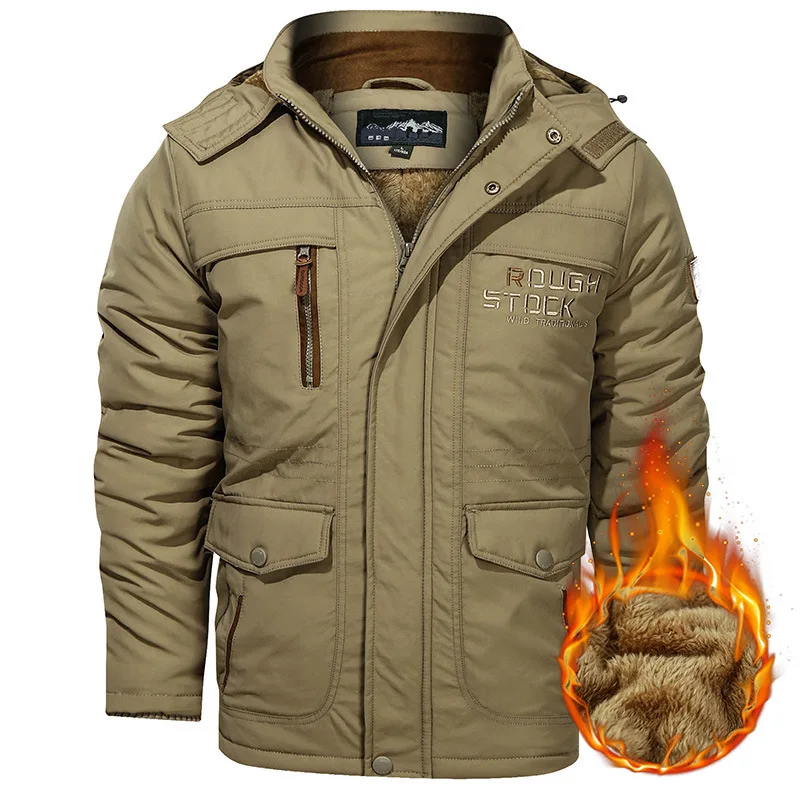 Winter parka men L-5XL 6XL jacket Mens Plus velvet Men Hooded Windbreaker coats men's casual warm jackets coat Detachable hat