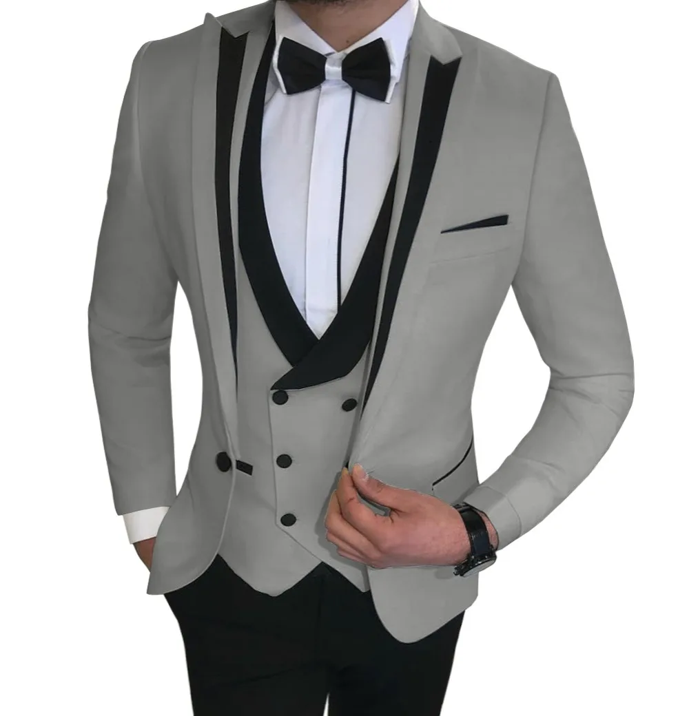 as picture Костюмы Под заказ Slim Fit 3 шт. деловой пиджак жениха смокинг Блейзер белые костюмы для свадьбы выпускной вечер(Блейзер+ жилет+ брюки - Цвет: as picture