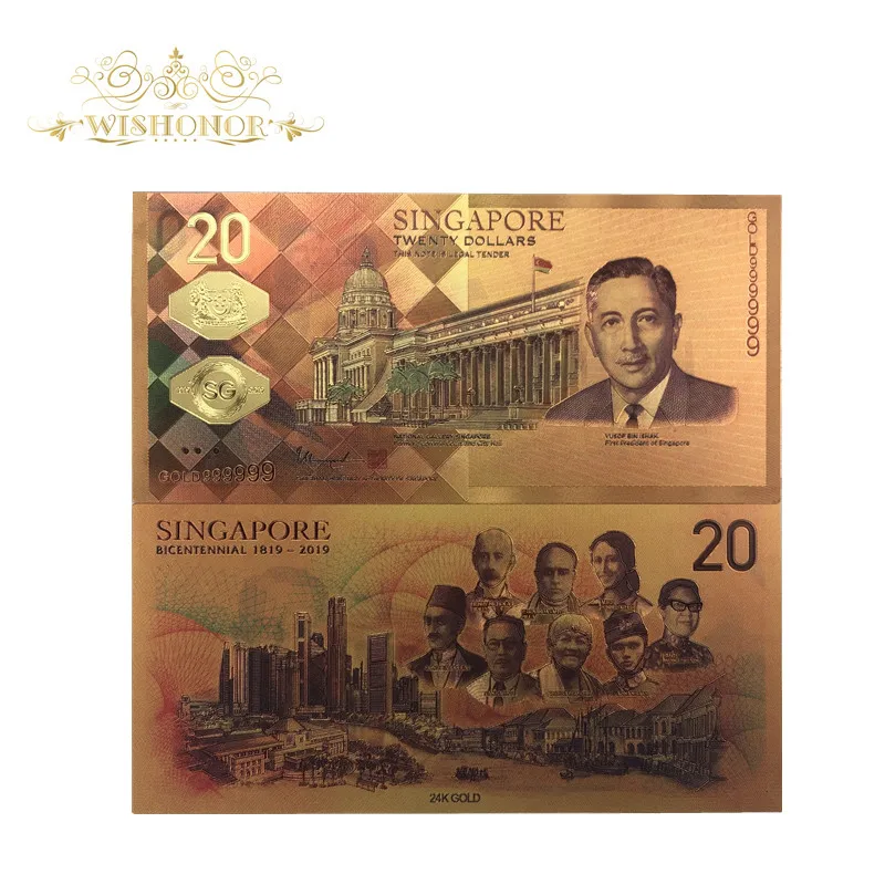 1 шт. Новинка Сингапурская банкнота 20 SGD Банкнота в 24 к с золотым покрытием