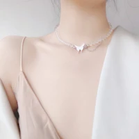 korean butterfly girl necklace minority design earth cool transparent beads punk choker clavicle chain lady gift