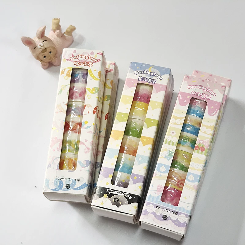 

8 Rolls Cute Colored Ribbon Butterfly Stars Bubble Decorative Washi Tape Label For Scrapbooking Diary Album Kawaii Masking Tapes