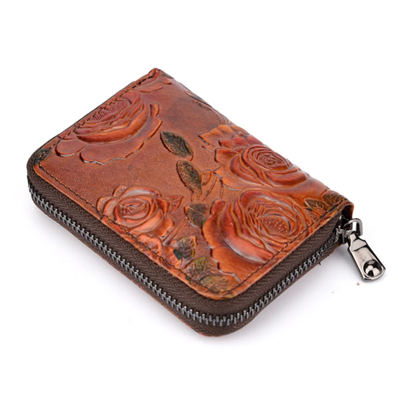 

Luufan 100% Genuine Leather Women Zipper Short Wallet Credit/ID Card Holder Flower Pattern Female Coin Pocket Money Bag New