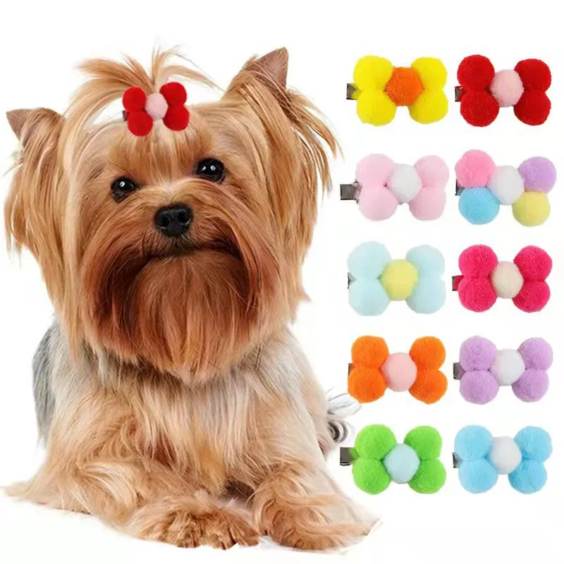 

Cute Plush Ball Pet Hairpin for Chihuahua Grooming Accessories Handmade Small Dog Cat Hair Bows Poodle Teddy Dog Supplies