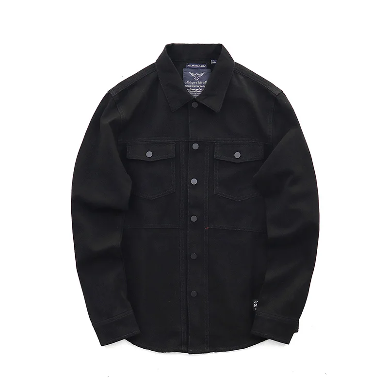 Джинсовые рубашки мужские джинсовые облегающие с длинным рукавом толстые для