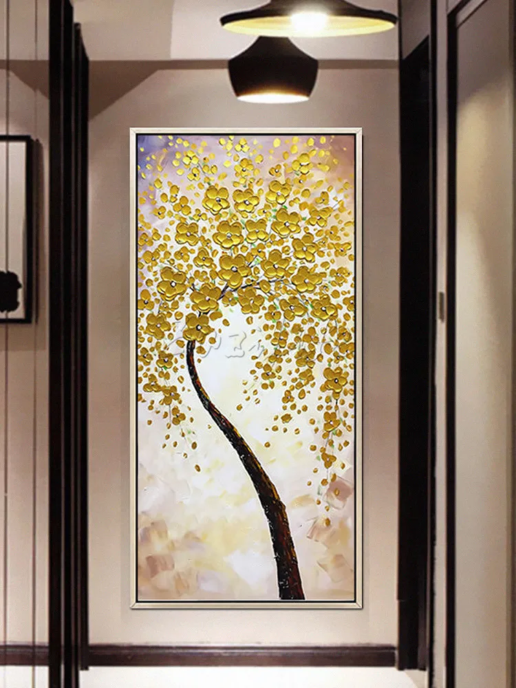 Kopen Handgemaakte Olieverf Op Canvas 3D Textuur Gouden Boom Bloem Wall Art Foto Voor Woonkamer Paletmes Verfrissende Hoom Decor