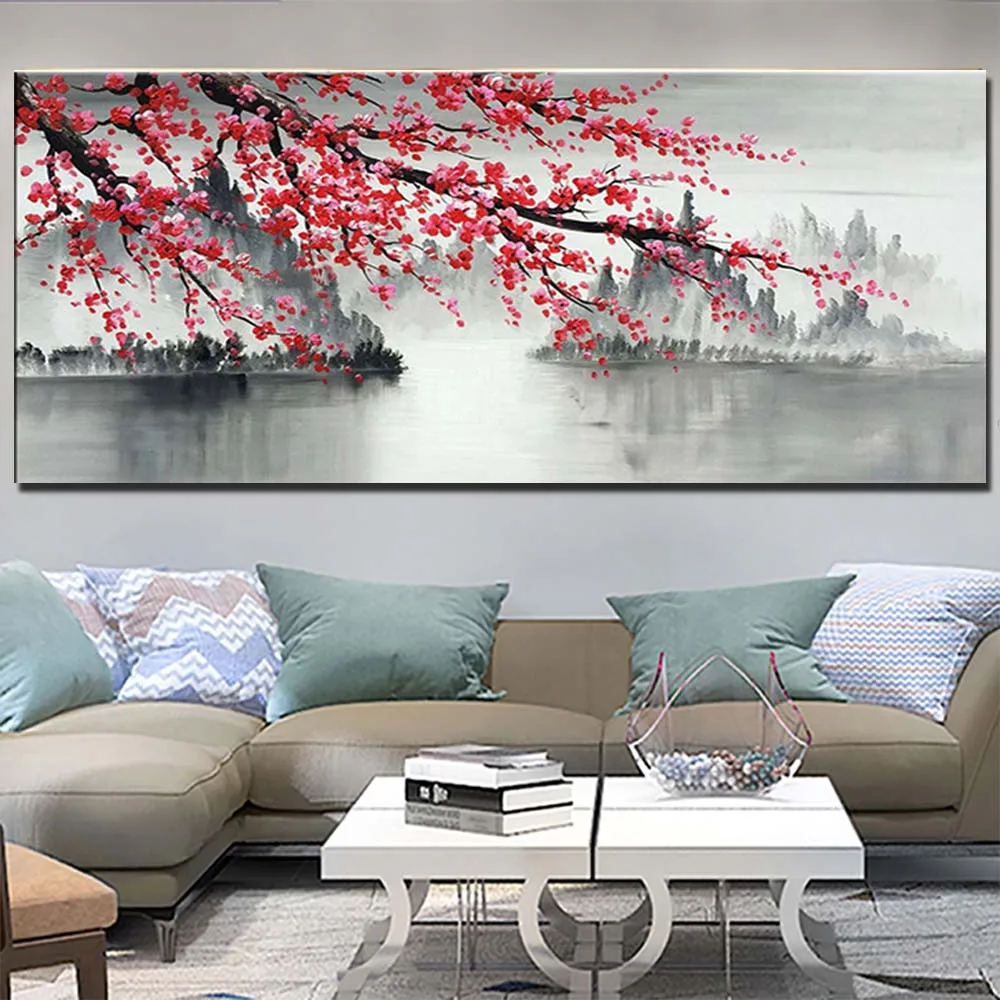 

Handmade Abstract Chinese Style Landscape Flower Canvas Oil Painting Flower Wall Picture Living Room Home Decor Drop Shipping