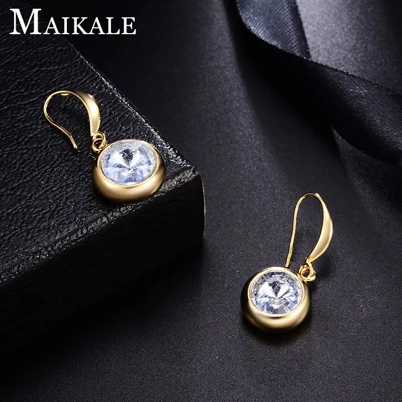 10-gold-white Женские разноцветные серьги MAIKALE, круглые модные серьги-подвески с крючком с золотистым/серебристым покрытием и фианитом для подарка - Окраска металла: 10-gold-white