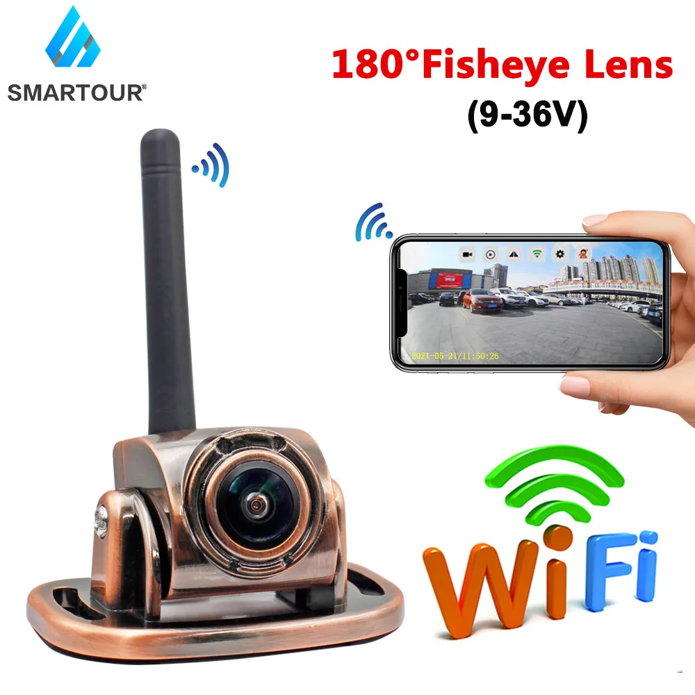 

Wireless Wifi Car Backup Metal 180° Fisheye Lens Front/Rear View Camera 9V-36V Heavy Duty Night Vision For RV Bus Truck Trailer