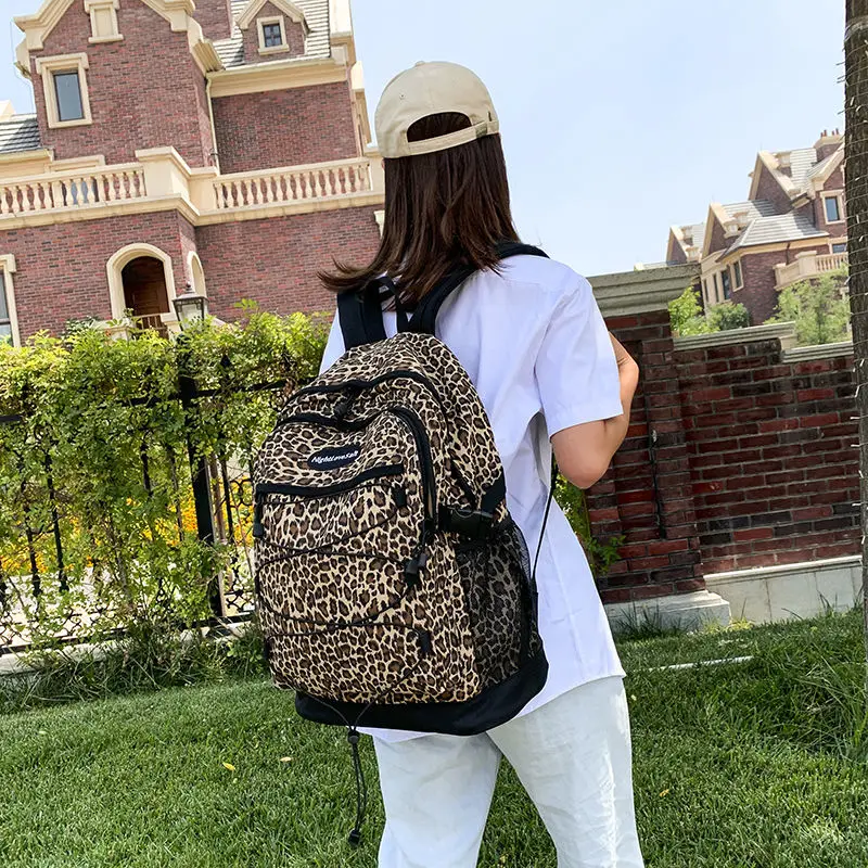 "Женский брендовый дизайнерский рюкзак 18,5 дюйма, дорожная сумка Canvse, школьная сумка с леопардовым принтом для подростков"