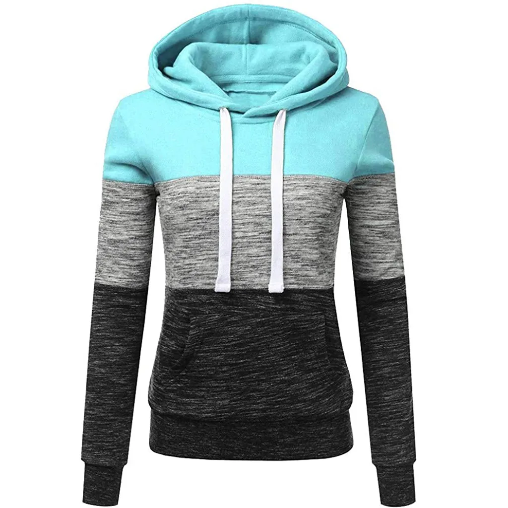 

Women's Colorblock Hooded Sweatshirt Casual Drawstring Slim Fit Long Sleeve Pullover Hoodies Plus Size Hooded Tops Sudaderas