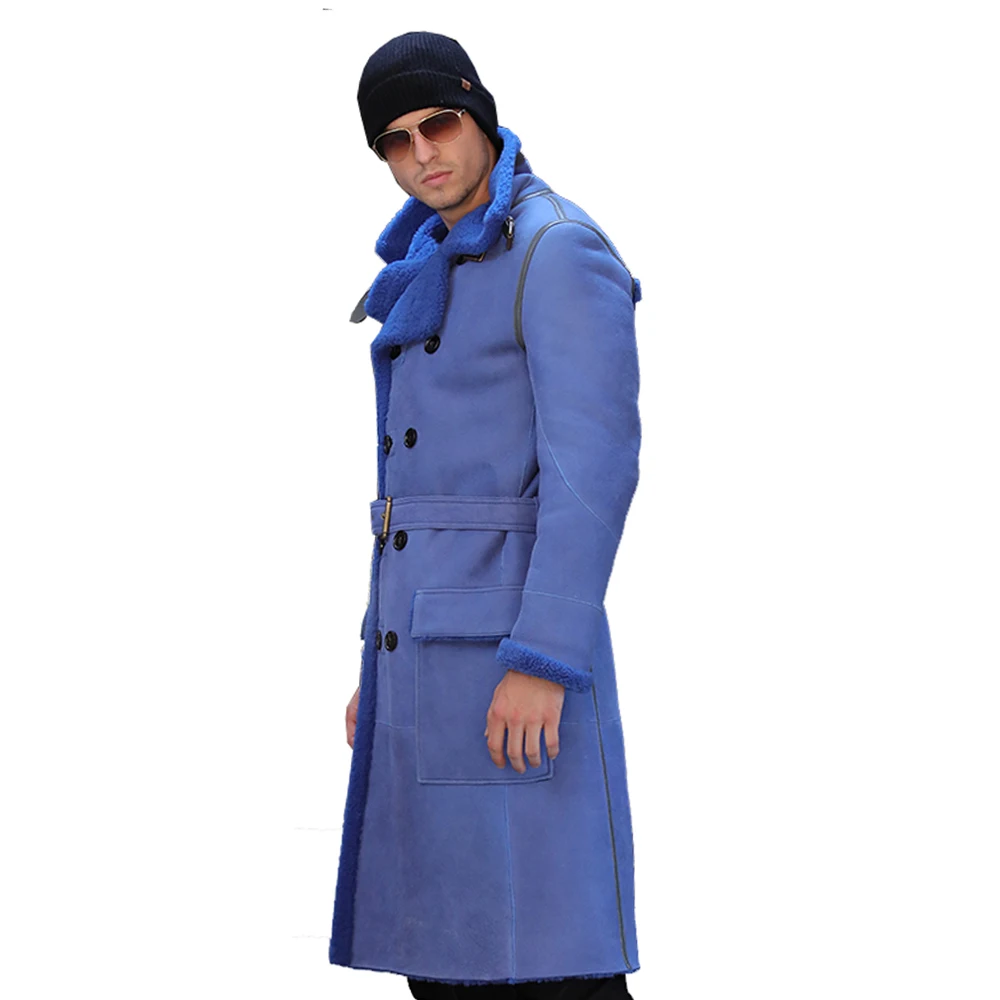 Мужская длинная куртка из натуральной овчины Повседневная теплая двубортная