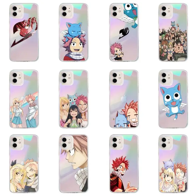 

Anime Fairy Tail Phone Case for iPhone huawei P 7 8 9 11 12 10 30 40 S X XS XR MINI Pro Max Plus laser Transparent Glitter