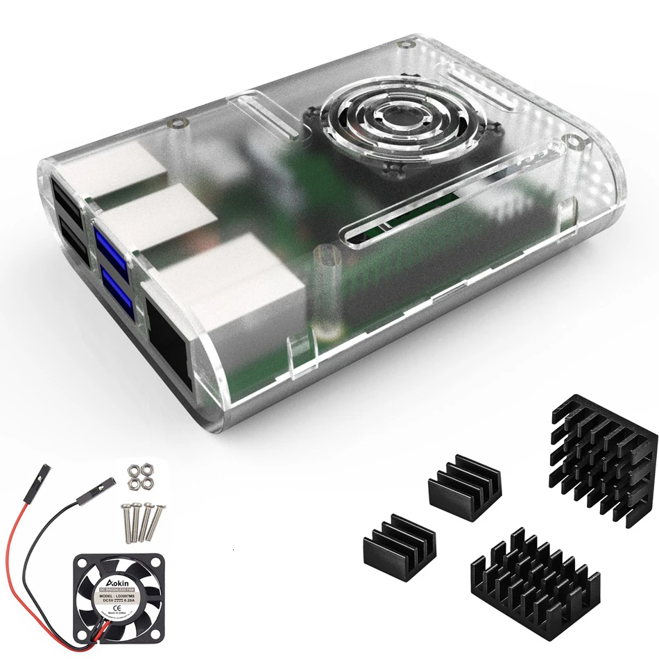 Чехол для Raspberry pi 4 с охлаждающим вентилятором теплоотвод алюминиевый |