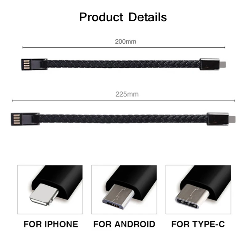 Спортивный браслет USB C Micro USB 8-контактный зарядный кабель для передачи данных и быстрой зарядки для iPhone X 7 8 plus samsung S8 портативный провод