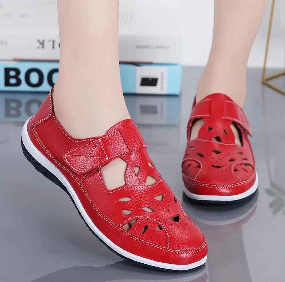 Сандалии женские из натуральной кожи босоножки с перфорацией удобная