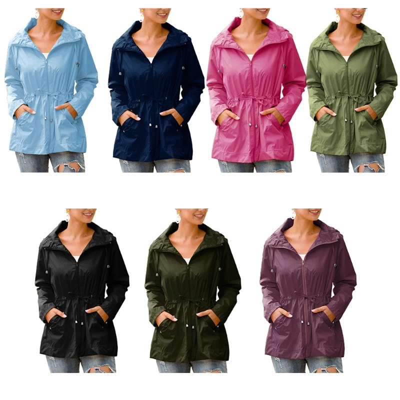 Женская Осенняя водонепроницаемая куртка с капюшоном Повседневная ветровка на