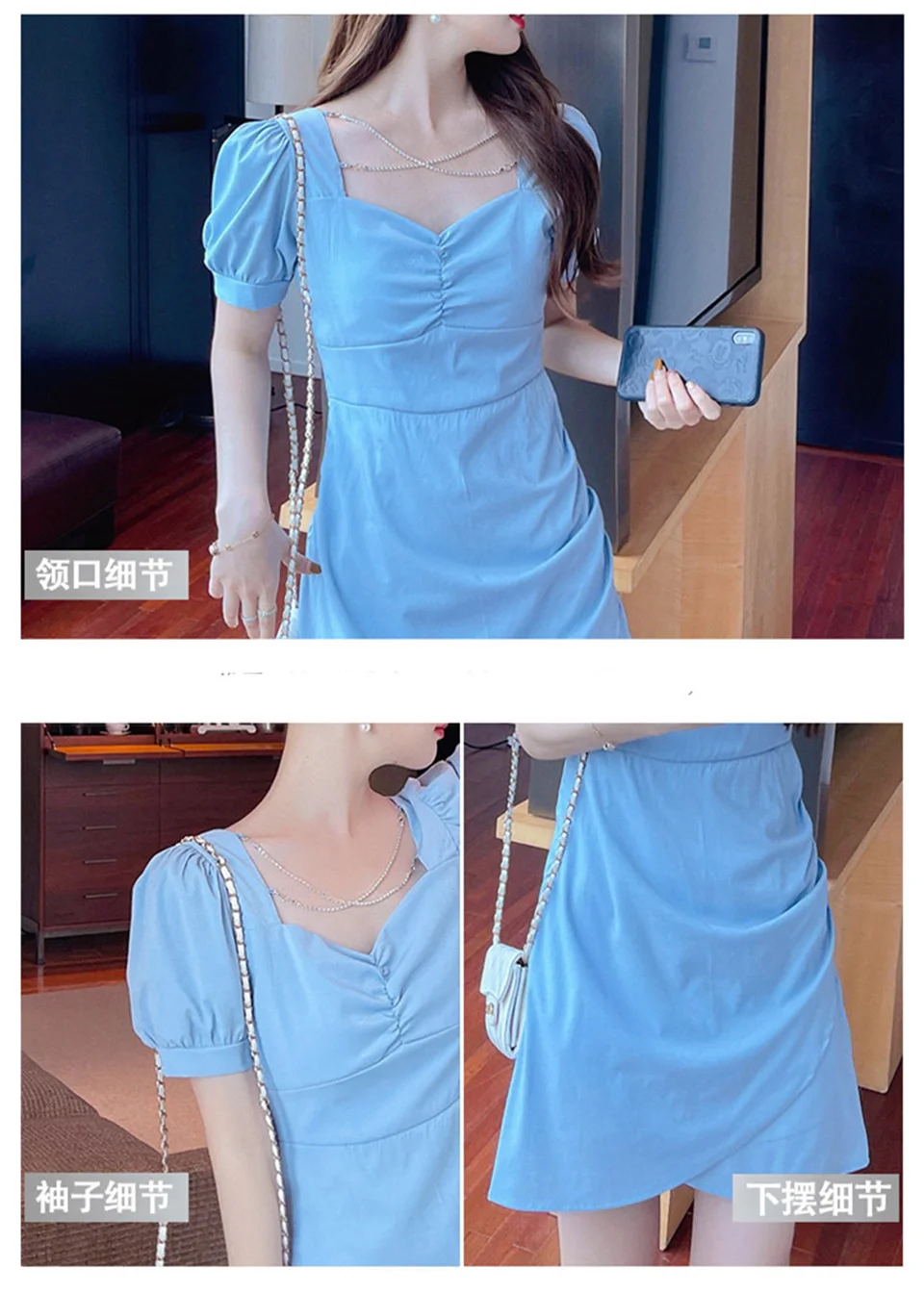 

Fashion Puff Sleeve Solid Women Dress Summer Elegant Slim Draped Mini Dress Female Casual Party Dresses Vestidos