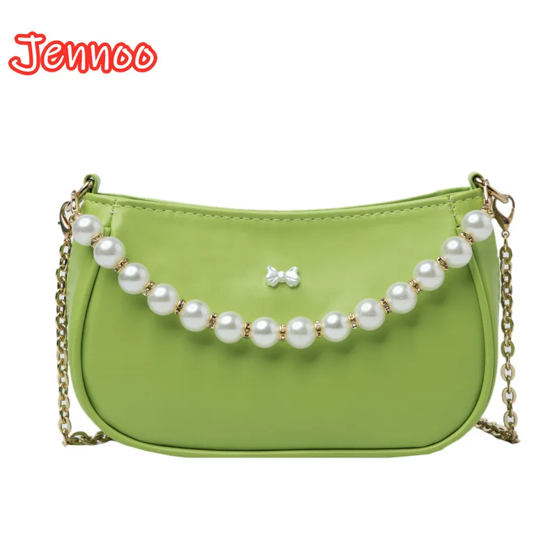 

Bag Female 2021 New Fashion Pearl Portable Saddle Bag Bow Chain Shoulder Diagonal Bag Purses and Handbags Appliques