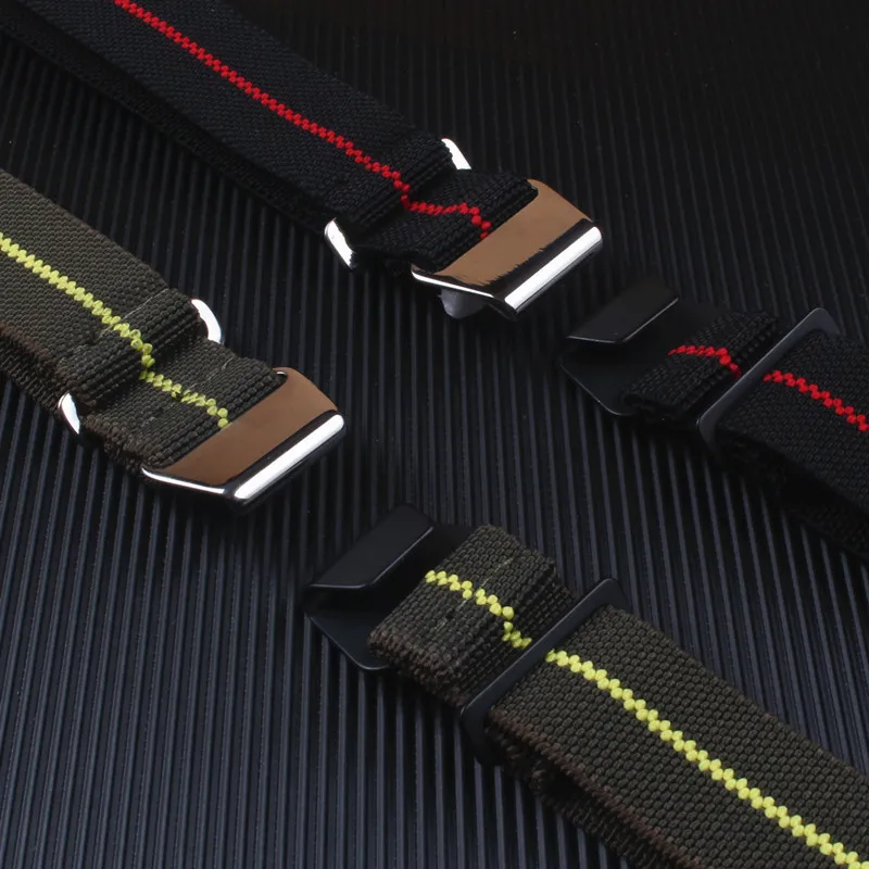 Black Green 20mm 22mm French Troops Parachute Bag Elastic Nylon Belt Watch Strap Bracelet Military Watch Band enlarge