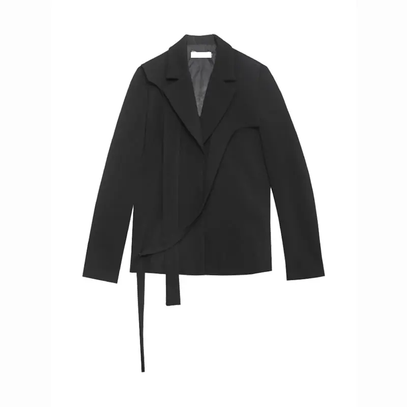 

XITAO Patchwork Asymmetrical Blazer Women Bandage Trendy Fashion New Style Notched Collar Long Sleeve Personality Coat ZXR1296