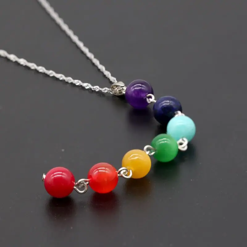 Семь чакр!! Радужные цвета круглые цветные драгоценные камни ожерелье и серьги с 7