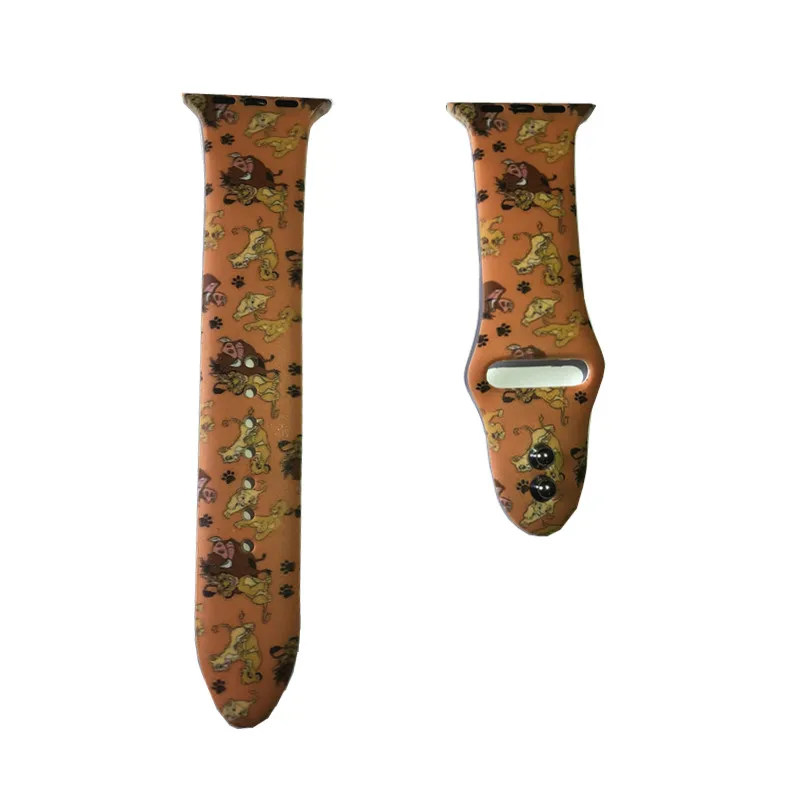 Lion King Band YUKIRIN Cartoon Stitch Lion King Little Mermaid Silicone Sport Band For Apple Watch Series 5 4 3 2 1 Wrist Strap Case for iWatch - Band Color: Lion King Band