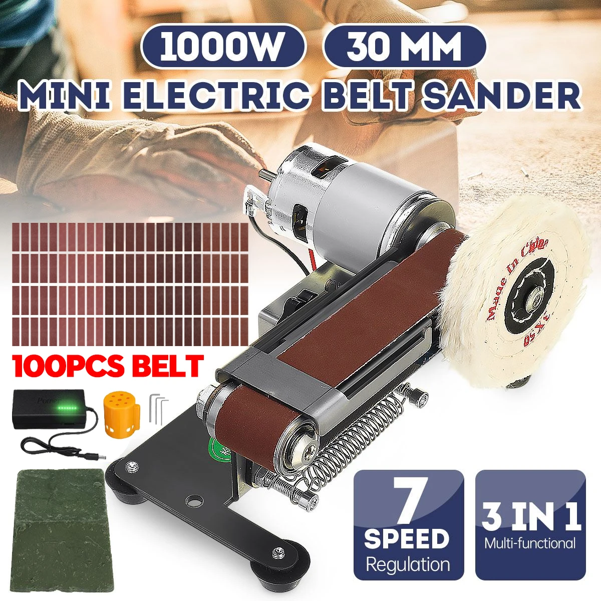 100pcs Mini Electric Belt Sander DIY Polishing Grinding Machine Cutter Edges Sharpener Woodworking DIY Multifunctional Grinder