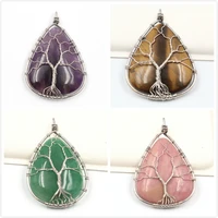 fyjs unique opalite opal jewelry silver plated wire wrap tree of life water drop amethysts stone pendant