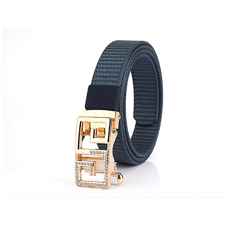 

Western Rhinestone Zinc Alloy Auto Buckle Canvas Nylon 2.5 Wide Women Belt Fashion Jeans Causal Pants Outdoor Women Belt