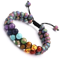 8mm lava stone adjustab hand knitting bracelet 7 chakra healing balance beads reiki bracelets