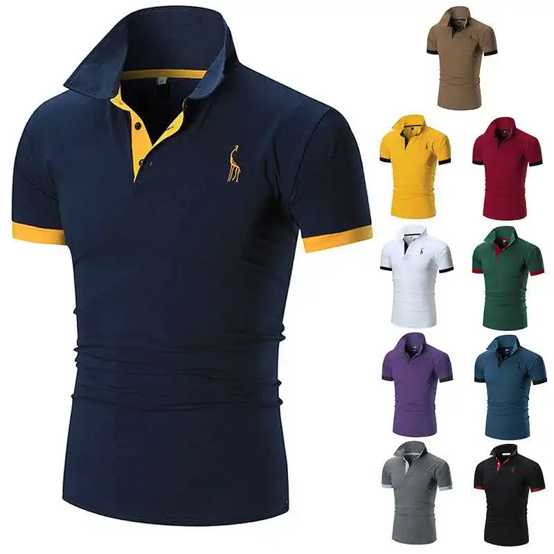 

Exclusivo. 11 colores Polo Giraffe T camisa de los hombres ciervo bordado camisetas de manga corta Casual cuello Tops camiseta