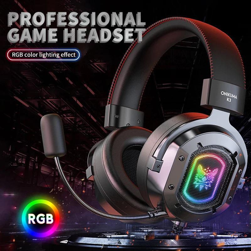 

ONIKUMA K3 Gaming Headphone RGB Color Light Wired Headset With Microphone Stereo Audio Lighting Game Headset Earphones