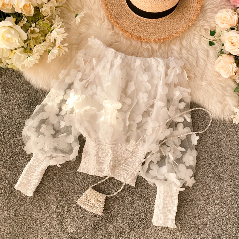 Женская шифоновая блузка Woherb привлекательная прозрачная с объемным цветочным