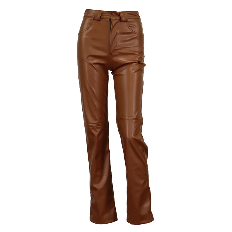 

Oluolin Women Winter Leather Leggings High Waist Straight Leather Pants Loose Patchwork Faux Leather Trouser Streetwear Velvet