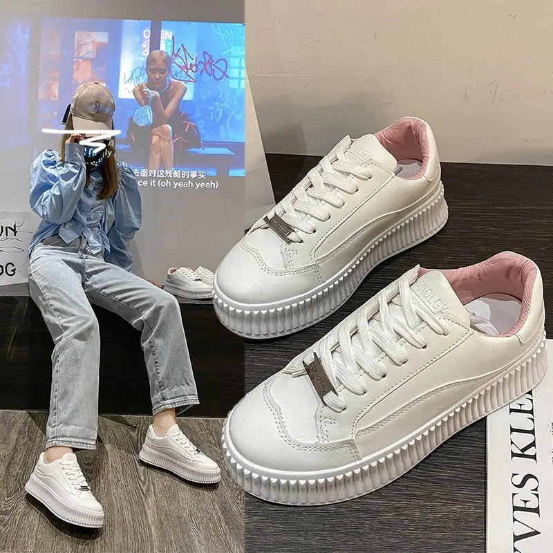 Бисквит дном из Pu искусственной кожи Модные женские кроссовки Женские кеды