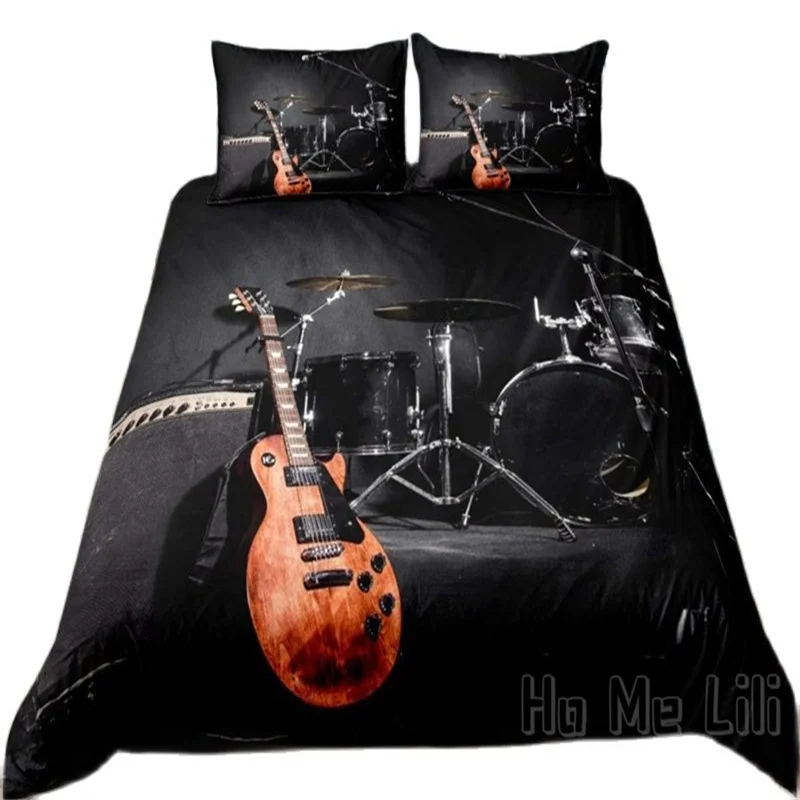 

Teens Guitar Bedding Set Rock Music Themed By Ho Me Lili Duvet Cover Pattern Drum Kit Instruments Bedspread Bedroom Decor