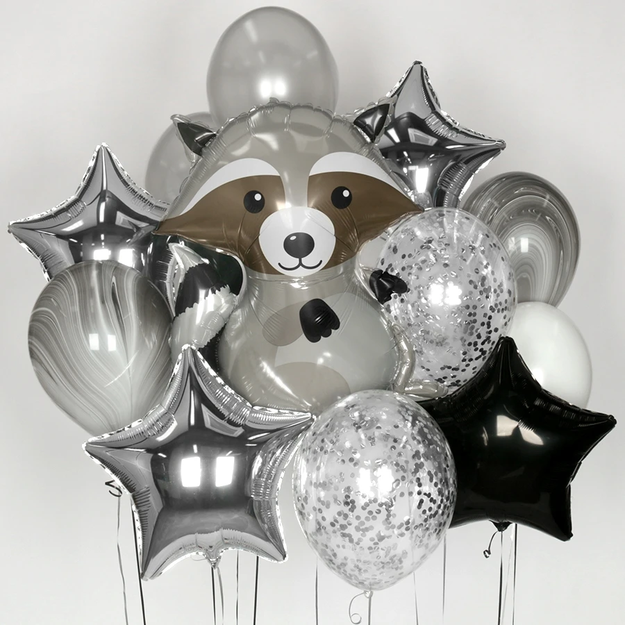 

Cartoon Animal Fox Raccoon Foil Balloons Kids Happy Birthday Safari Party Decorations Star Confetti Helium Balls Baby Shower