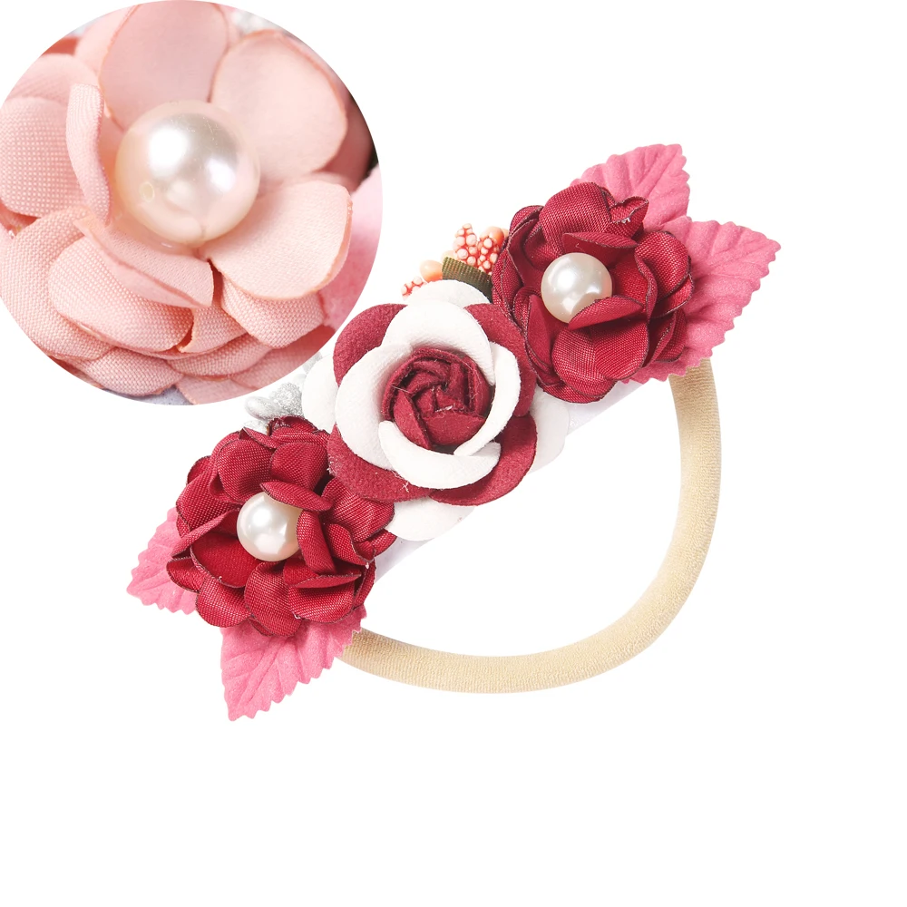 Newborn Baby Headband Flower Bows Pearl Girls Hairband Fashion Nylon Elastic Hair band For Kids Toddler Accessories | Детская одежда и